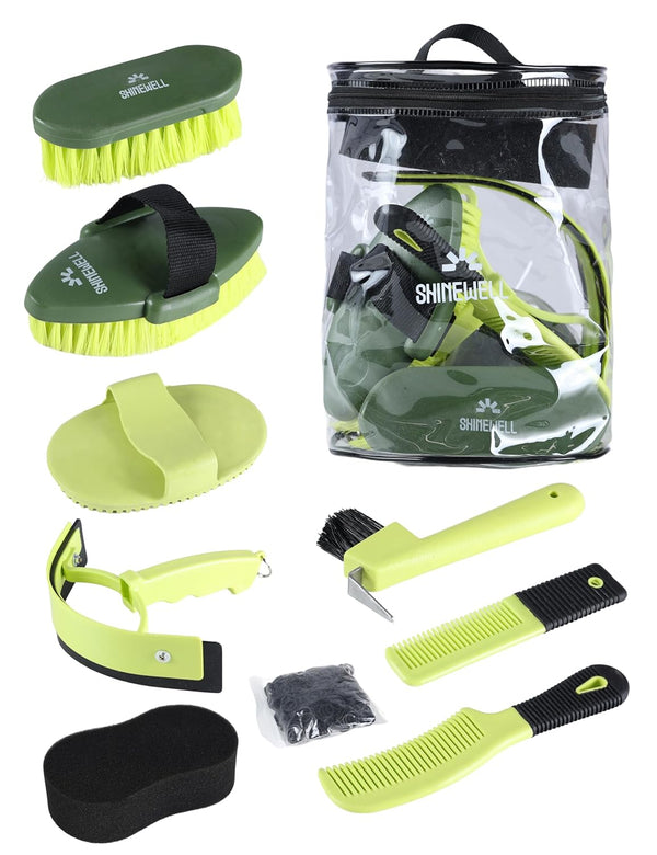ShineWell Horse Grooming Kit, Complete Horse Brush Set, Equine Grooming Tools for Shedding
