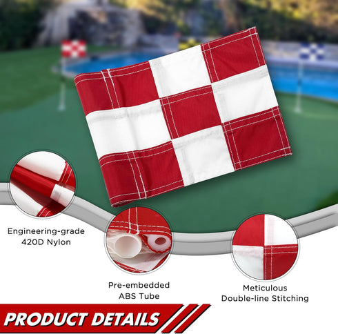 KINGTOP Checkered Golf Flag - 8x6 Inch, 420D Nylon, Tube Inserted Mini Practice Putting Green Flags for Yard