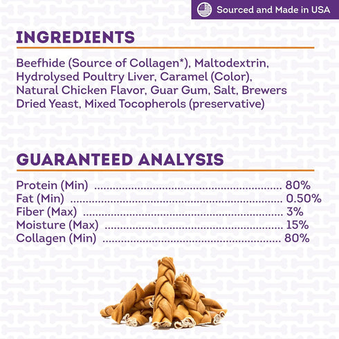 USA Collagen Braids Assorted Dog Chew Treats - Chicken Marinade Flavor, 10oz/1 Pack