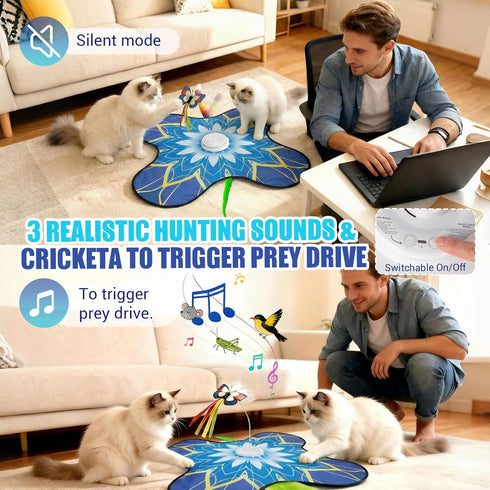 OPDEKEHA Interactive Cat Toy for Indoor Cats, Touch Activated Automatic Electronic Cat Toy with Sound On/Off, Dual