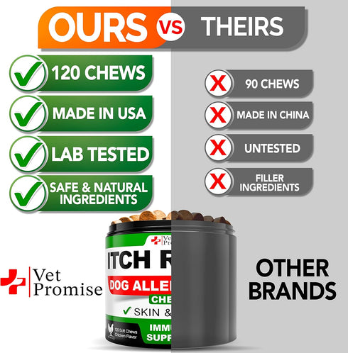Vet Promise Dog Allergy Chews - Itch Relief for Dogs, Anti Itch for Dogs, Hot Spots, Immune Health Supplement