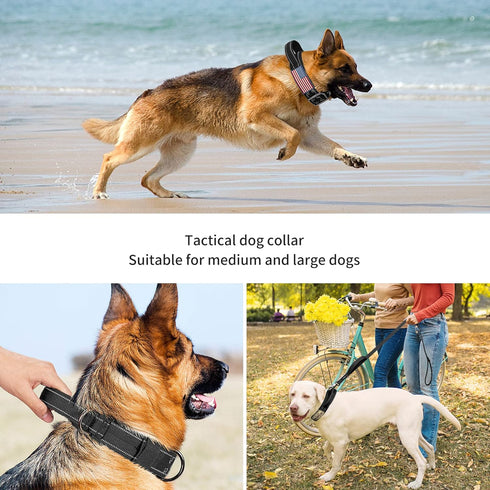 Tactical Dog Collar for Medium and Large Dogs, Adjustable Military Collar with Soft Padded Handle, Heavy Duty Double