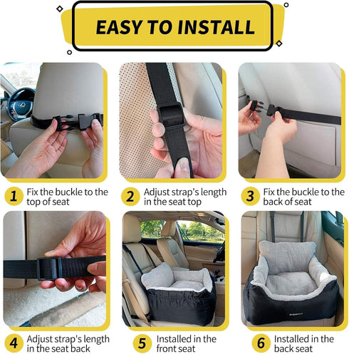BurgeonNest Dog Car Seat for Small Dogs, Fully Detachable, Washable, Soft Booster Seats with Storage Pockets
