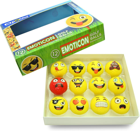 Oji-Emoji 12-Pack Premium Emoji Golf Balls, Unique Professional Practice Golf Gift for All Golfers
