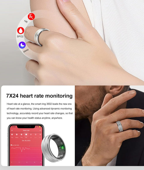 Fitness Waterproof Smart Rings for Men & Women, Health Ring for Pedometer, Heart Rate and Sleep Tracking, iOS & Android
