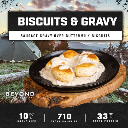 Beyond Outdoor Meals Backpacking Biscuits & Gravy | Freeze Dried Camping & Food | High Protein Meals | Just Add Water