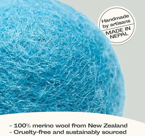 MEOWFIA Wool Ball Toys - 6-Pack of Safe Felted Wool Balls for Cats and Small Dogs - Perfect with Cat Cave (Aquamarine)