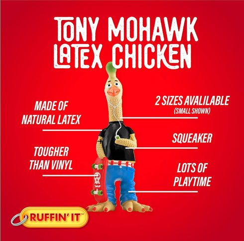 Ruffin' It Tony Mohawk Durable Latex Chicken Dog Toy, Small Size