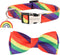 ADOGGYGO Rainbow Dog Collar with Bowtie, Adjustable Striped Bow Collar for Small Medium Large Dogs, Rainbow.