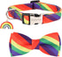 ADOGGYGO Rainbow Dog Collar with Bowtie, Adjustable Striped Bow Collar for Small Medium Large Dogs, Rainbow.