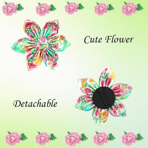 Dog Collar Pink Flowers Print, Cute Girl Collar with Flower Adjustable Metal Buckle Gift for Large Dogs