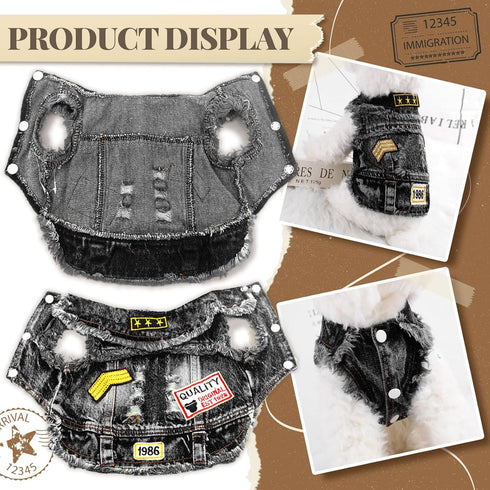 Cool Black Dog Jean Jacket, Small Pet Outfits for Small Medium Dogs Cats, Denim Coats, Puppy Shirts, Doggy Costume