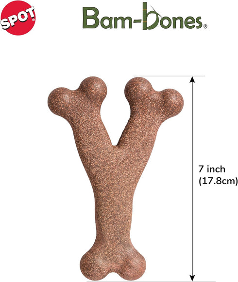 SPOT Bam-Bones Wishbone - Durable Long Lasting Dog Chew for Light to Moderate Chewers, 7in, Bacon Flavor