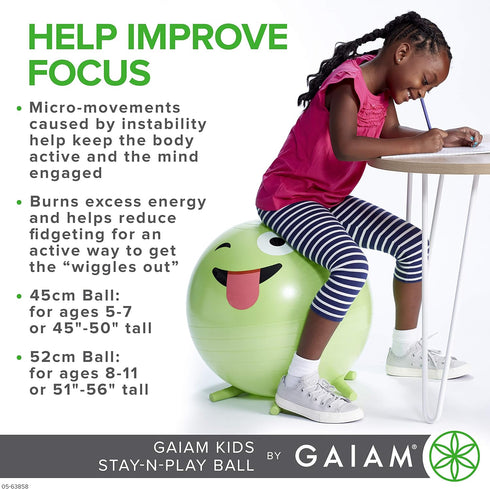 Stay-N-Play Children's Balance Ball - Flexible School Chair Active Classroom Desk Alternative Seating Built-In Stay-Put