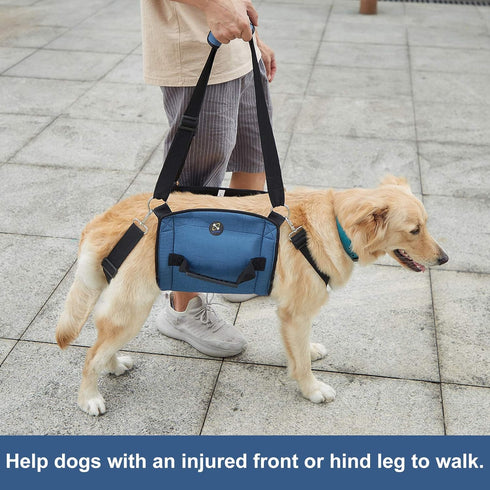 Dog Carry Sling, Emergency Backpack for Senior Dogs, Rehabilitation Lift Harness for Joint Injuries (L, Blue)