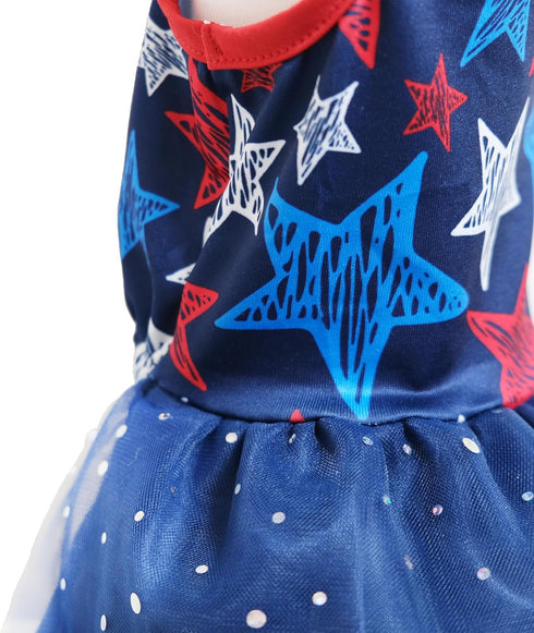 4th of July Holiday American Starshine Mesh Costume Skirt for Small Dogs, Independence Day Dog Dress Outfit