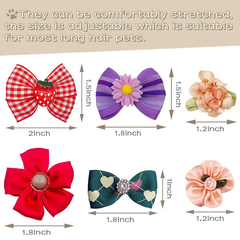 100pcs/50pairs Dog Hair Bows, Grooming Bulk with Rubber Bands in Mixed Colors, Toknot Bowknot Elastic for Small Medium
