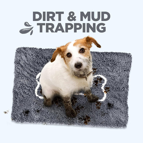 Soggy Doggy Doormat with Bone Design, Microfiber Chenille Indoor Wet Dog Mat for Muddy Paws, Gray/Light Gray