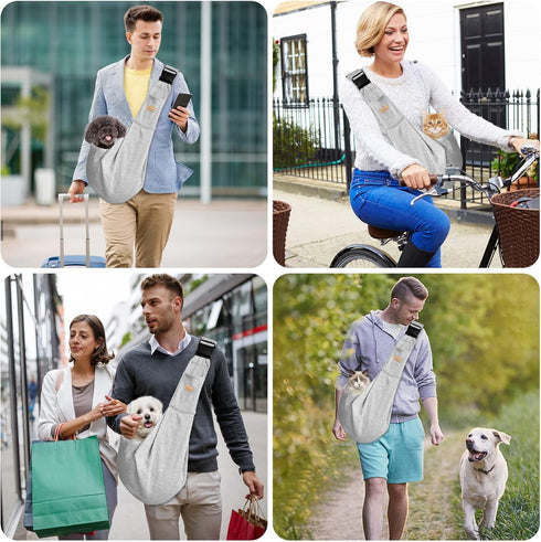 CUBY Dog and Cat Sling Carrier, Hands-Free Reversible Papoose Bag for Small Dogs and Cats, Outdoor Travel (Grey)