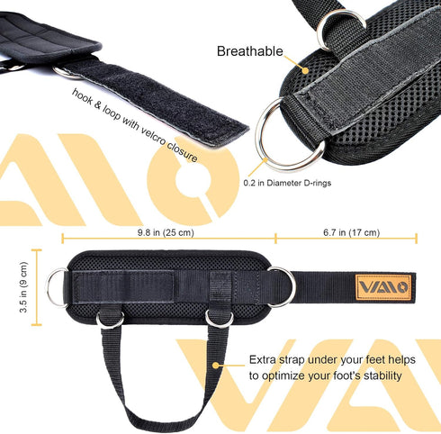 VAIIO Ankle Straps for Cable Machines, Adjustable Neoprene Comfort Fit, Premium Cuffs for Men & Women