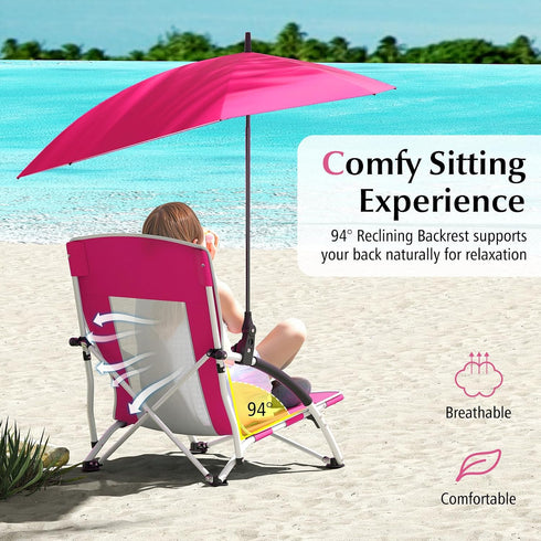 330lbs Backpack Goplus Beach Chair with Umbrella, Folding Chairs for Adults with Adjustable Parasol, Comfy Armrest