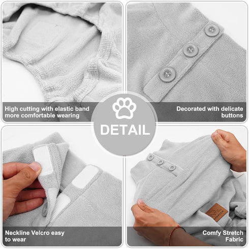 cyeollo Dog Pajamas Fleece Dog Coat, Thermal Stretchy Jumpsuits for Small Dogs (Grey)