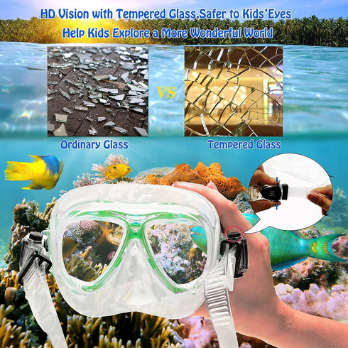 Kids Snorkel Set with Diving Mask, Snorkel, Adjustable Swim Fins, Mesh Bag, Anti-Fog Anti-Leak Snorkeling Gear for