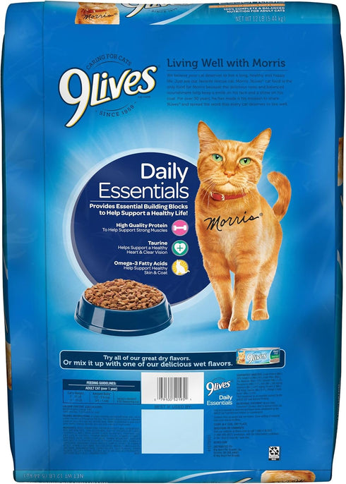 9Lives Daily Essentials Dry Cat Food With Chicken, Beef & Salmon Flavors, 12 lb Bag