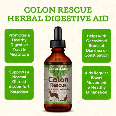 Animal Essentials Colon Rescue for Dogs & Cats, Herbal Laxative, 2 Fl Oz, Stool Softener