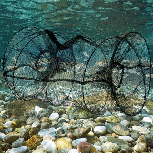18x33cm Beaupretty Collapsible Shrimp Trap Fishing Bait Net Round Spring Cage Folded Cast Net Black Mesh for Crabs