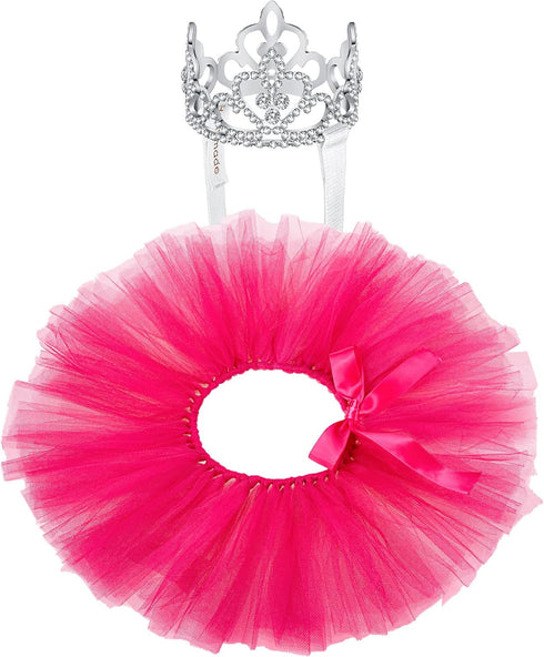2 Pcs Dog Crown Headband and Tutu Dress Set, Crystal Rhinestone Dog Tiara Crown Tutu Skirt for Puppy Party