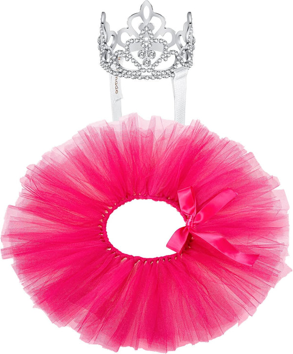 2 Pcs Dog Crown Headband and Tutu Dress Set, Crystal Rhinestone Dog Tiara Crown Tutu Skirt for Puppy Party