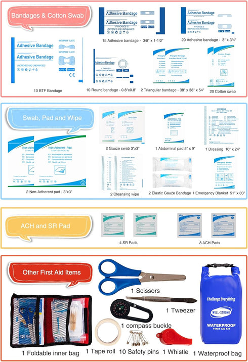 Boat First Aid Kit Waterproof, WELL-STRONG Marine Emergency Kit with Roll Top Dry Bag for Boating Fishing Kayaking