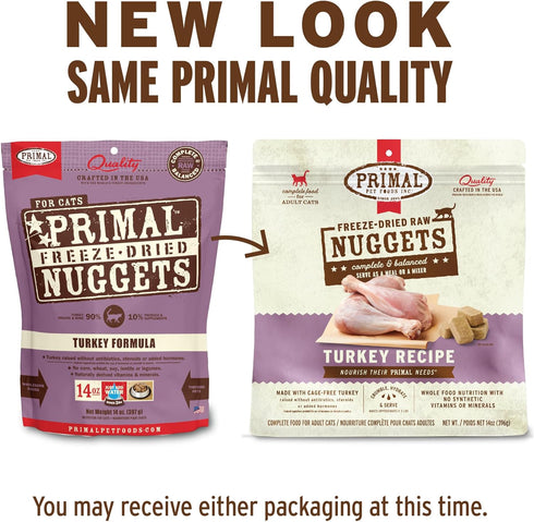 Primal Freeze Dried Raw Cat Food Nuggets, Turkey, Healthy, Grain Free, High Protein, 5.5 oz