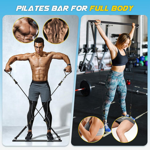 Pilates Bar Kit with Resistance Bands, Multifunctional Yoga Bar with Heavy-Duty Metal Adjustment Buckle for Home