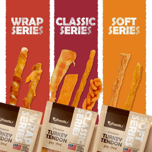 Afreschi Turkey Tendon for Dogs: All Natural Human Grade Dog Treat, Hypoallergenic, Wrapped Rice Stick