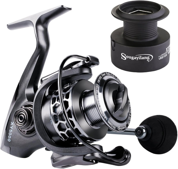 Sougayilang Fishing Reel, 13+1BB Light Weight Ultra Smooth Aluminum Spinning Reel with Free Spare Graphite Spool
