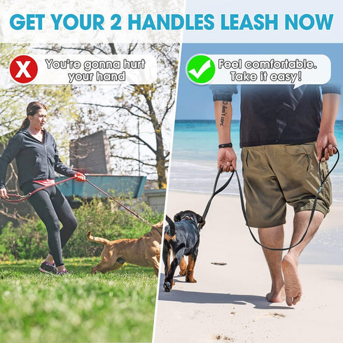 BAAPET Two Handle Dog Leash, Dual Soft Padded Handles with Traffic Control for Small, Medium, or Large Dogs (1.0" x 5
