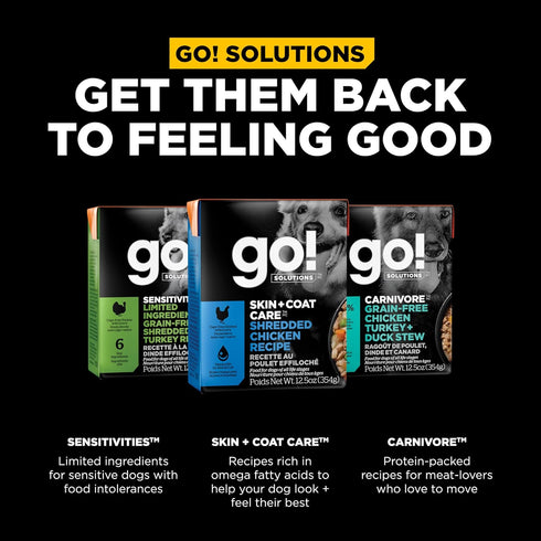 GO! SOLUTIONS Skin + Coat Care Wet Dog Food - Shredded Chicken Recipe with Grains, 12.5 oz