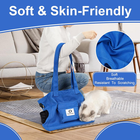 Cat Soft Travel Carrier Sling Bag, Pet Supplies for Nail Trimming, Color Blue Size XL, Adjustable Crossbody Strap