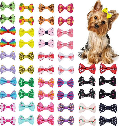 Chenkou Craft 50pcs Puppy Yorkie Dog Hair Bows with Clips, Pet Grooming Accessories, Mix Colors