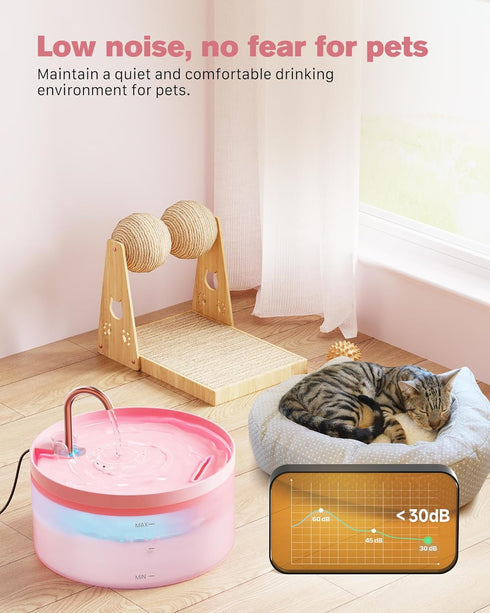 6 3 108oz/3.2L Pink Cat Water Fountain:with Carbon Filters + Sponge Filters - BEMOONY Pet Water Fountain - Water