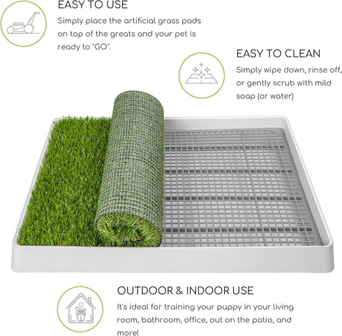 Dog Grass Pad with Tray, Indoor Portable Fake Grass Pee Pad System, Dog Litter Box for Puppy Pee Training
