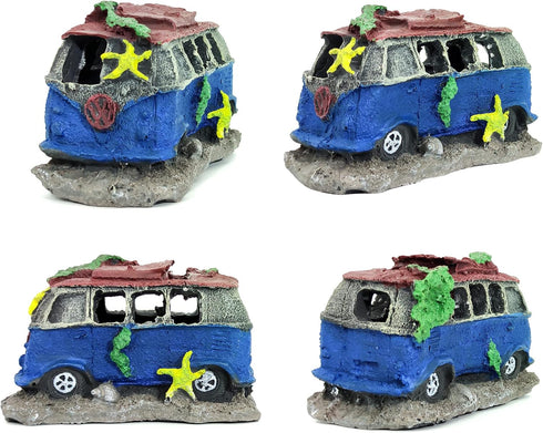 6PCS Fish Tank Aquarium Decorations, Plastic Plants with Resin Cave Rock for Fish Hideout (Purple Set)