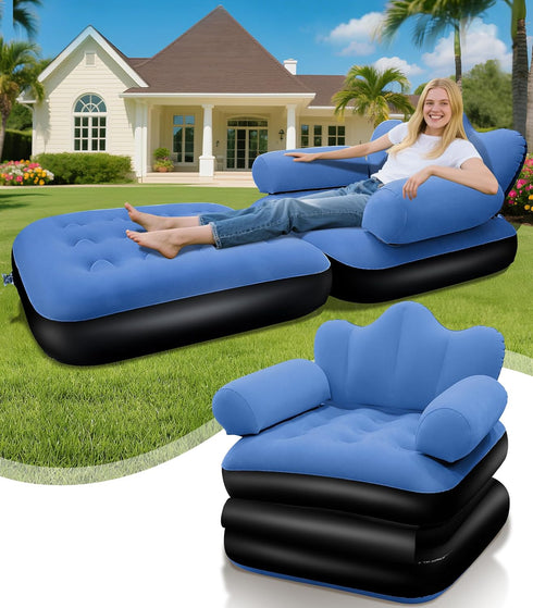 SeaSlep Blow Up Pull Out Couch with Headboard,Inflatable Couch with Flocked Surface,Folding