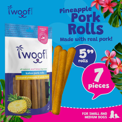 (1 Pack) Kalua Pork Rolls - Hawaiian Island Inspired Pork Pets Treats - Rawhide Free Pet Chews Long Lasting No Hide