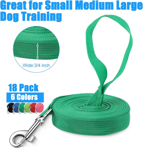 18 Pcs Nylon Dog Leash, 5 ft Long, Strong Durable Puppy Leash Rope with Heavy Duty Buckle, 0.79 Inch Wide, 6 Colors