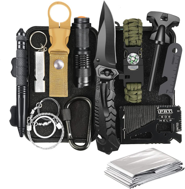 Gifts for Men Dad Husband Him, 14 in 1 Survival Kit, Emergency Gear, Cool Gadget for Hunting Fishing Camping