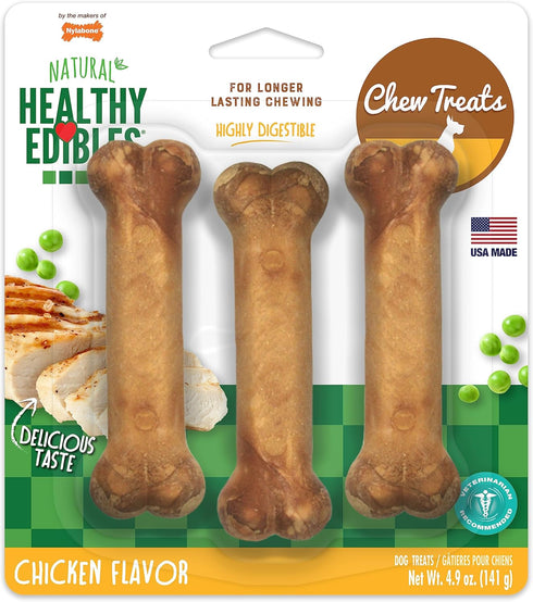 Nylabone Healthy Edibles Natural Dog Chews, Chicken Flavor Treats for Dogs, Small/Regular (3 Count)