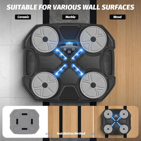 Music Boxing Machine for Adults and Teens, Wall Mounted Bluetooth Smart Boxing Training Equipment with Gloves, Punching